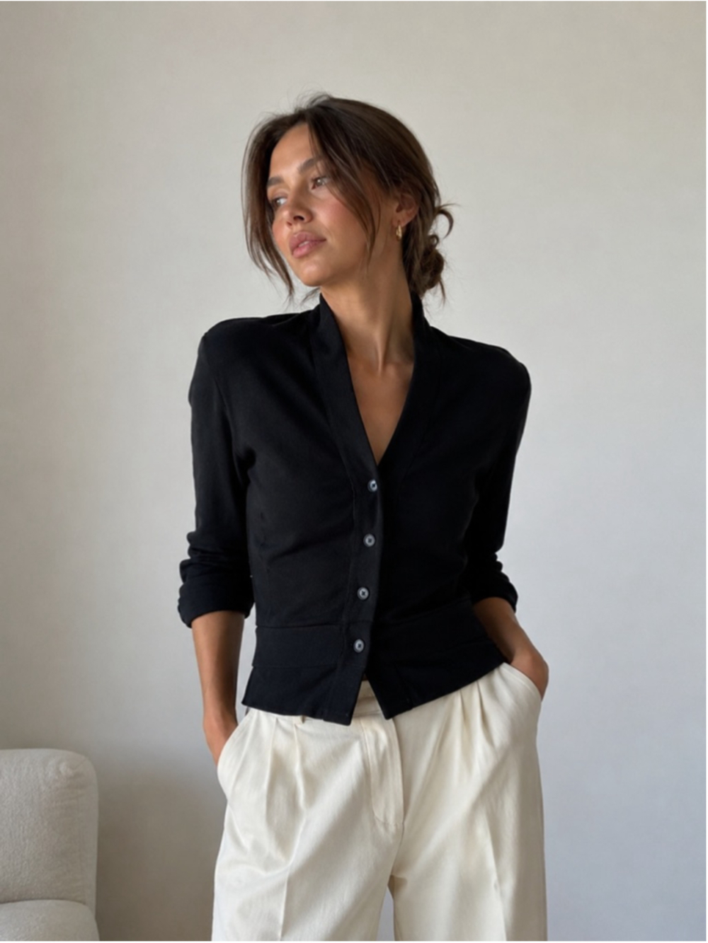 Talbots M Black Textured Knit Cardigan Sweater Shawl Collar Y2K Minimalist